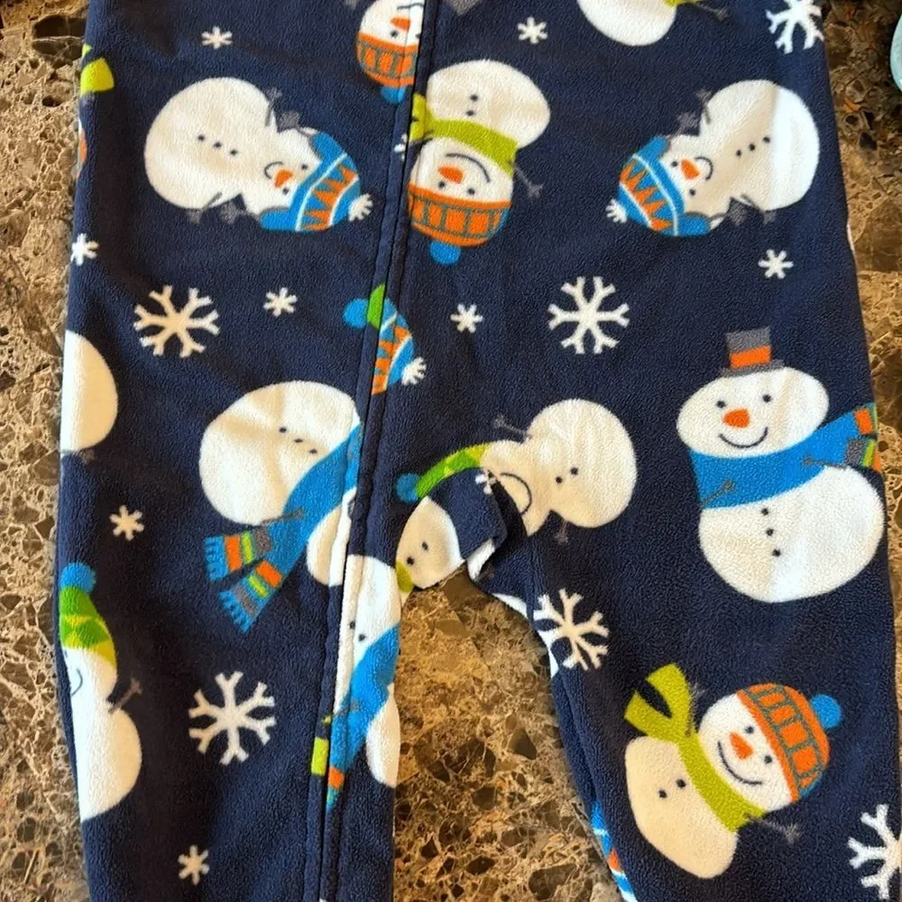 Carter's Snowman Fleece Footed Boys Navy Blue Pajamas Sleeper Pjs Size 12M White